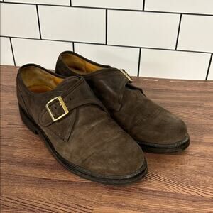 Cole Haan Brown Suede Shoes Loafers Brass Buckle Men's Size 8.5D Vibram Soles